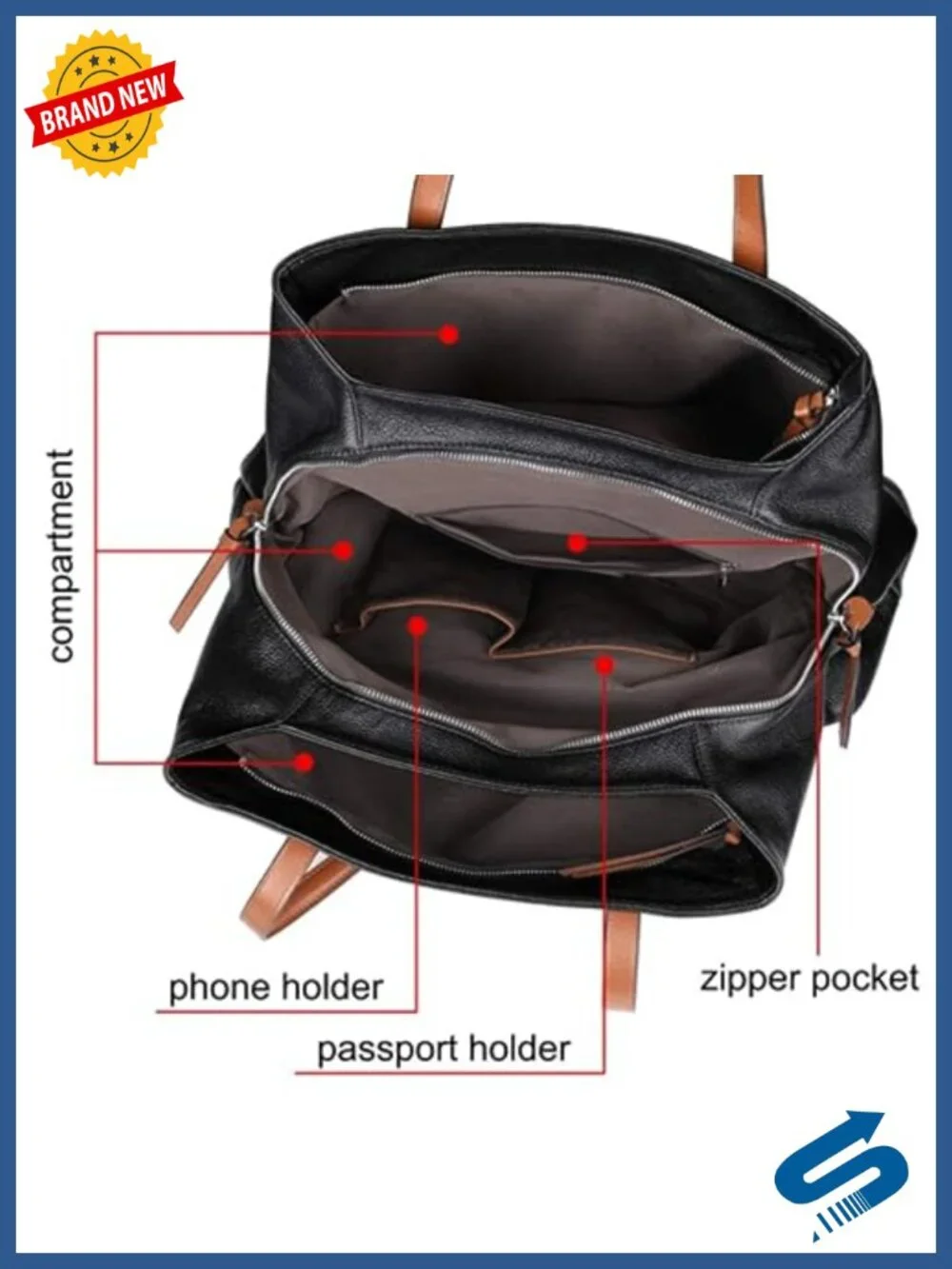 Genuine Leather Hobo Bag Large Shoulder Tote Fits 13'' Laptop 3 Compartments